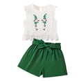 thumbnail image 3 of Girls Beach Outfits Print Sleeveless Crop Top and Casual Shorts Two Piece Summer Outfit 10-11 Years, 3 of 8