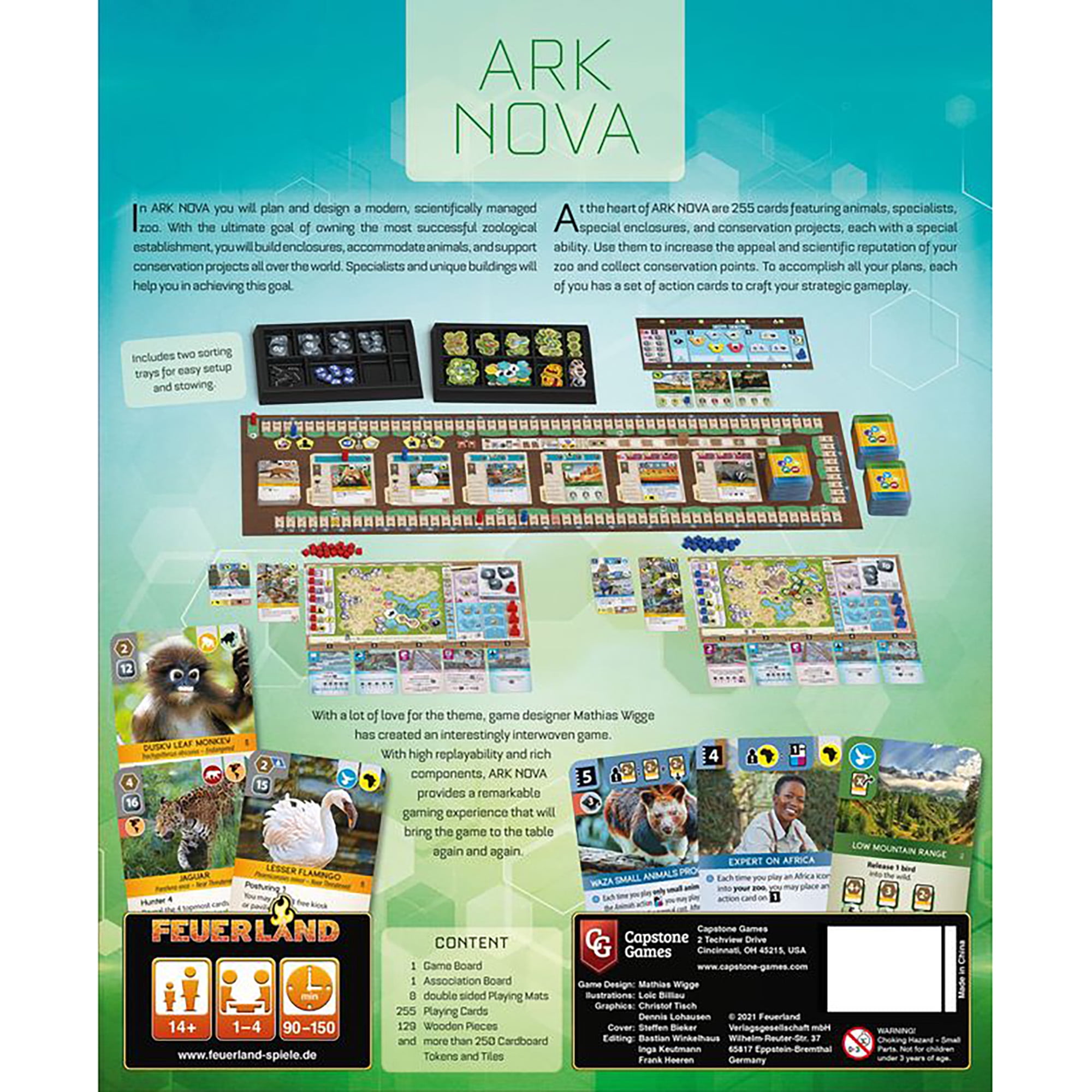 Capstone Games: Ark Nova Card Drafting, Hand Management Strategy Board  Game, 1-4 Players, 90 to 150 Minute Play, Multi