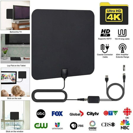 [Newest 2019] Amplified HD Digital TV Antenna Long 65-80 Miles Range – Support 4K 1080p and All Older TV's Indoor Powerful HDTV Amplifier Signal Booster - 18ft Coax Cable/AC