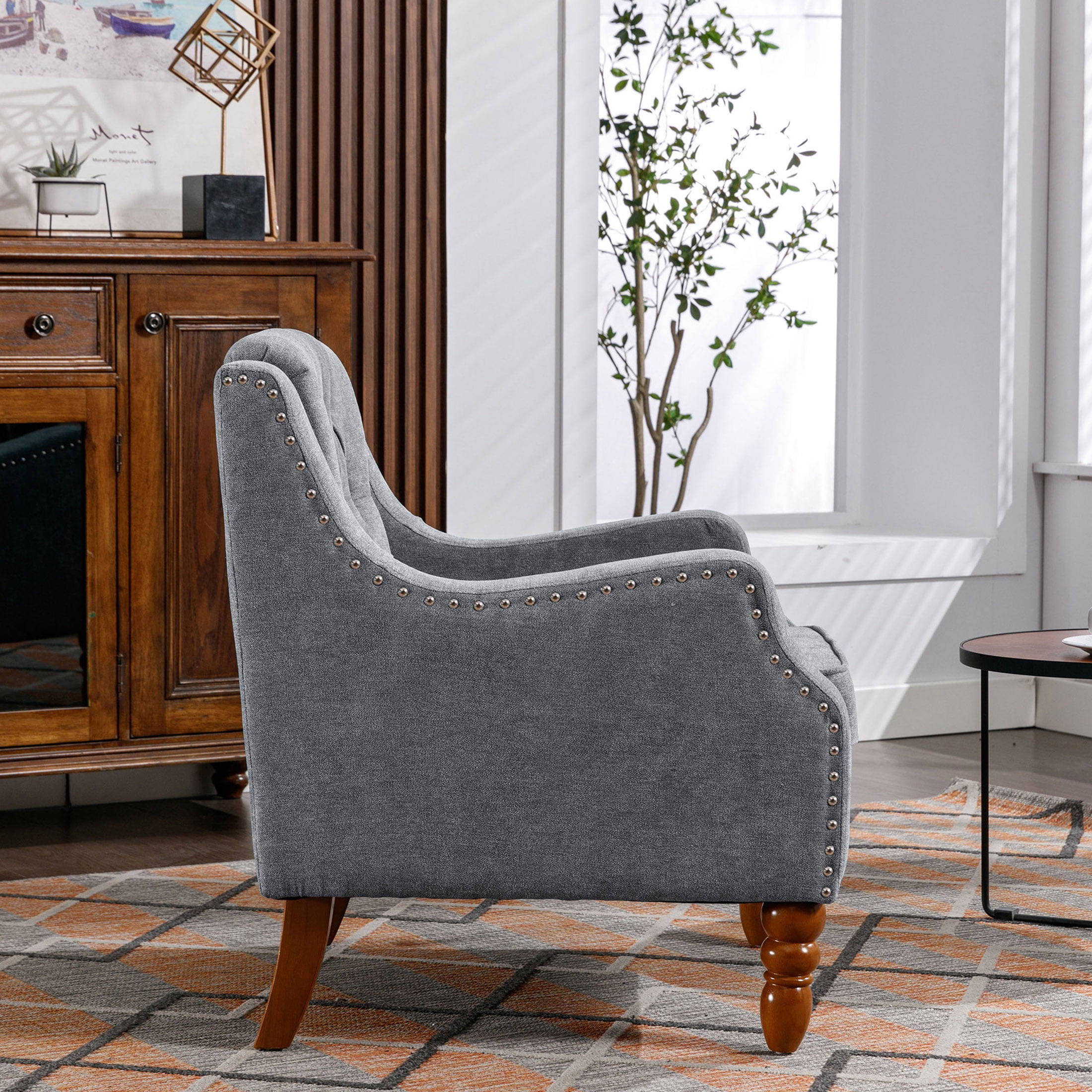 HSUNNS Mid-Century Modern Accent Chair, Arm Chair with Wood Frame and Pillow, Upholstered Armchair Comfort Reading Chair Lounge Chair for Living Room Bedroom Sunroom, Green