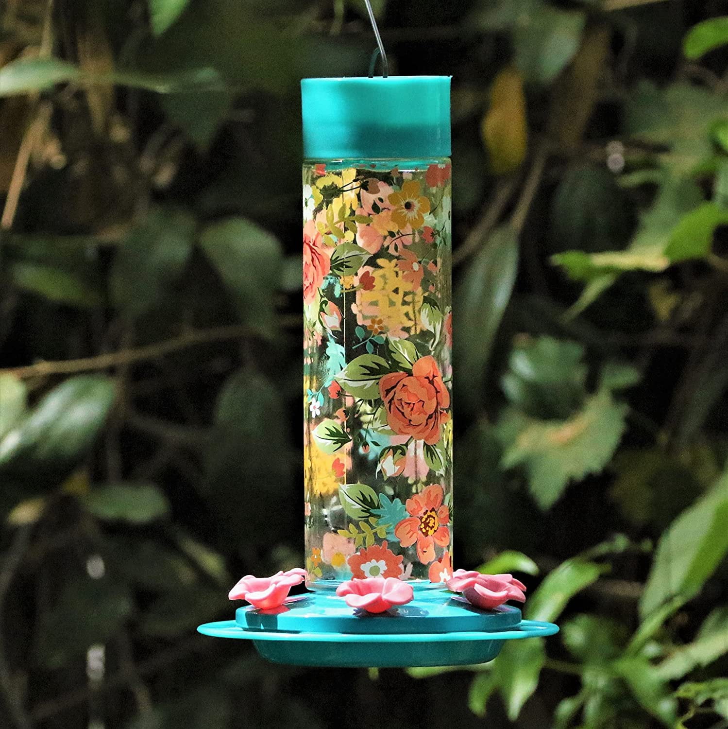 Nature's Way Bird Products DGHF2 Charming Peony Decorative Glass Hummingbird Feeder