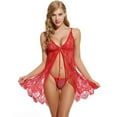 thumbnail image 3 of Gibobby Conjuntos de bragas de encaje Lencería sexy para mujer, camisón de encaje con camisola de encaje para mujer lencería(Rojo, CH), 3 of 4