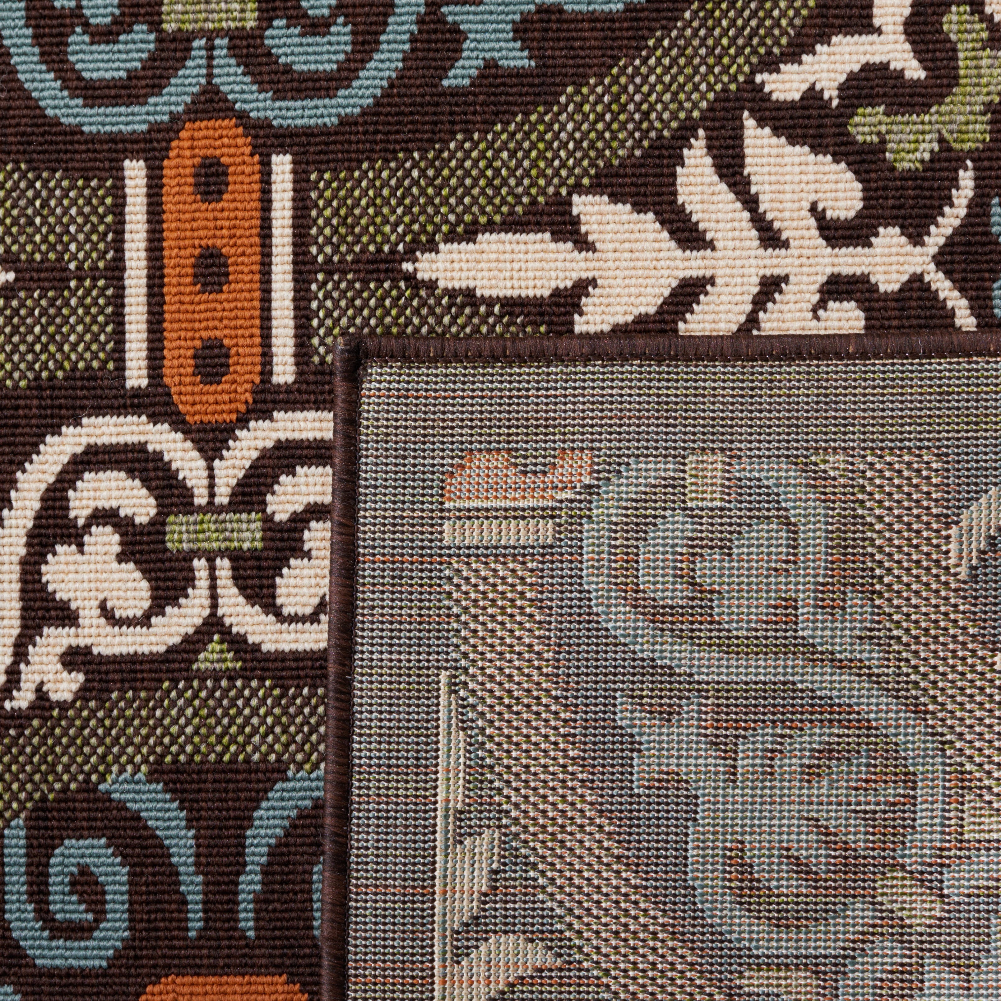 SAFAVIEH Veranda Durga Geometric Indoor/Outdoor Runner Rug, Chocolate/Aqua, 2'3" x 14'
