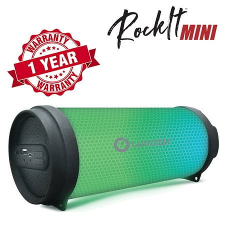 Woozik Rockit Mini Portable LED Bluetooth Speaker, Wireless Boombox with Lights, FM Radio, Indoor/Outdoor with Aux and USB
