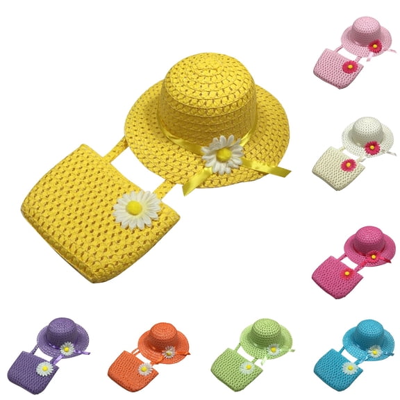 dgysar Little Girl's Princess Sun Hat with Portable Bag, Children's Straw Hat for Summer Beach Blue
