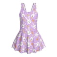 thumbnail image 4 of COEQINE Girls Beach Pool One Piece Swimsuit, Playful Tank Neck and Wide Straps Soft Swimwear with Flared Skirt, Comfortable Swimsuit for Girls 8-9 Years, Easter Bunny Rainbow Egg Purple, 4 of 8