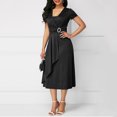 thumbnail image 2 of Plus Size Women Short Sleeve V Neck Asymmetric Hem Waist Tight Midi Party Dress 2XL, 2 of 2