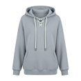 thumbnail image 3 of Women's Lace Up Hoodie, Long Sleeve Pullover Hooded Sweatshirt with Kangaroo Pocket for Casual Everyday Wear, 3 of 8