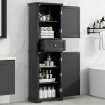 Harper & Bright Designs Tall Bathroom Storage Cabinet with Two Doors and Drawer, Modern Freestanding Bathroom Organizer with Adjustable Shelves for Bathroom, Black