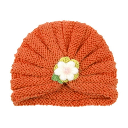 

YWDJ 0-24 Monts Fall Winter Boys Girls Flowers Knitted Windproof Warmth Ear Protection Kids Hat Orange