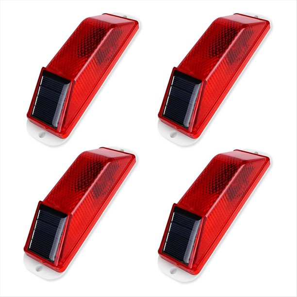 Luces de Advertencia Solares, Lámpara Estroboscópica Solar Brillante con Base Magnética, Luz de Seguridad LED Impermeable para Exteriores, Paquete de 4, Color Rojo