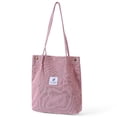 thumbnail image 1 of xinxixnxx Sac à Bandoulière Léger en Velours Côtelé pour Femmes Sacs de Courses Réutilisables Grande Capacité Sacs à Main Rétro Décontractés Sangle Renforcée Jaune Rose, 1 of 6