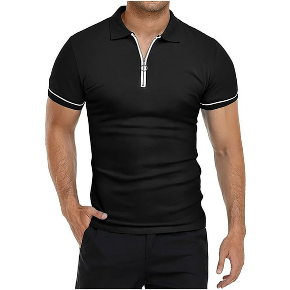 KBODIU Men's Regular-Fit Polo Shirt Summer Short Sleeve V Neck Soft Tees Classic Basic Zipper Tshirts (Available in Big & Tall)
