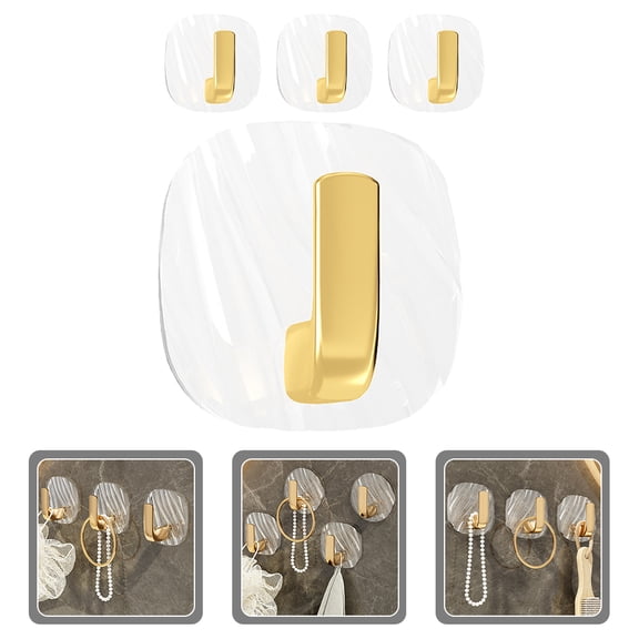 ELAYARD 4Pcs Golden Acrylic Hooks Adhesive Wall Hooks for Hanging Keys and Bags No Punch Needed