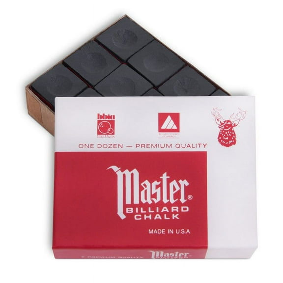 Master Billiard Premium Pool Cue Chalk - 1 Dozen - Made in the USA - Black