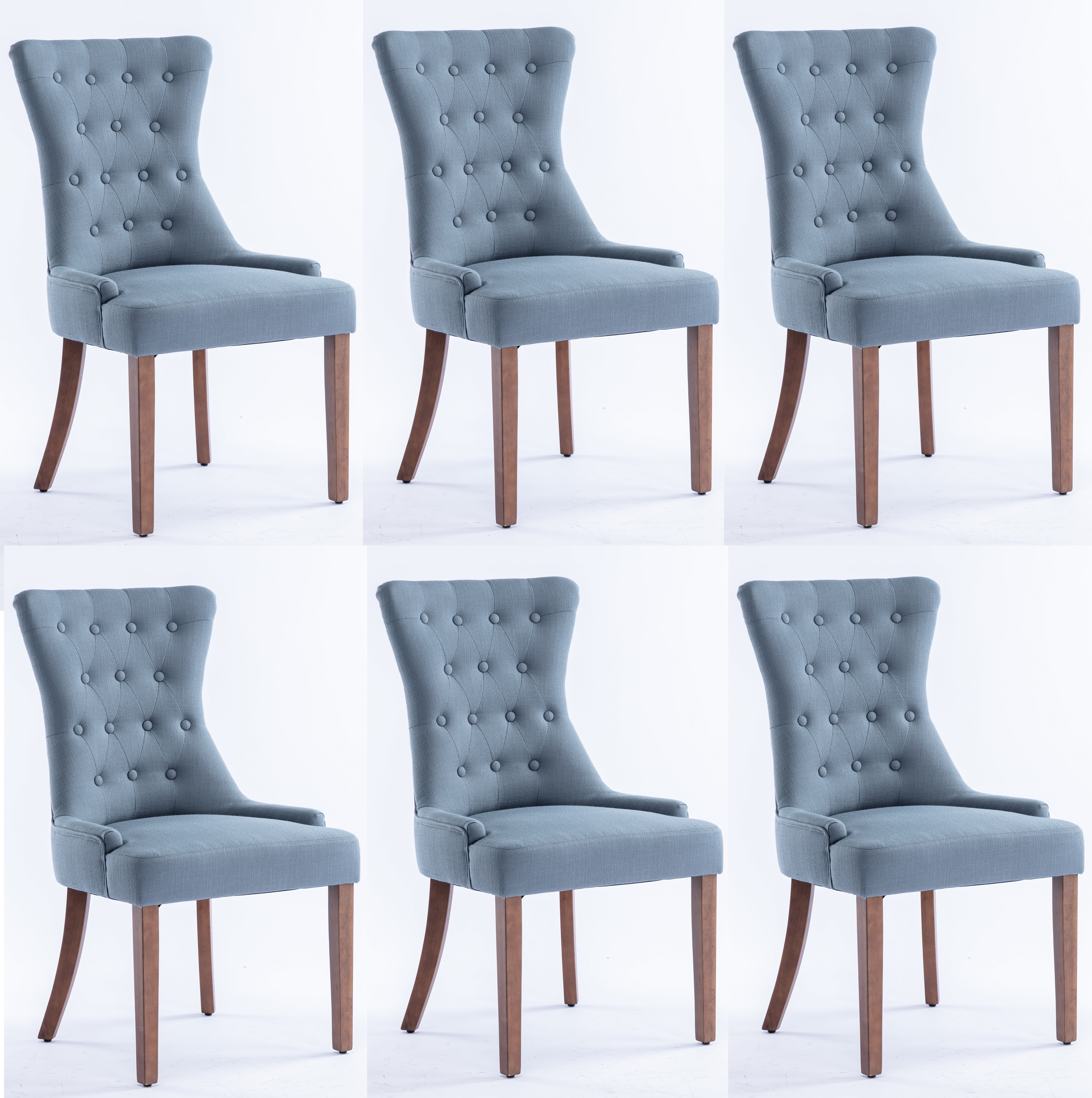 Set of 6 Wingback Upholstered Dining Chairs with Linen Fabric, Fabric