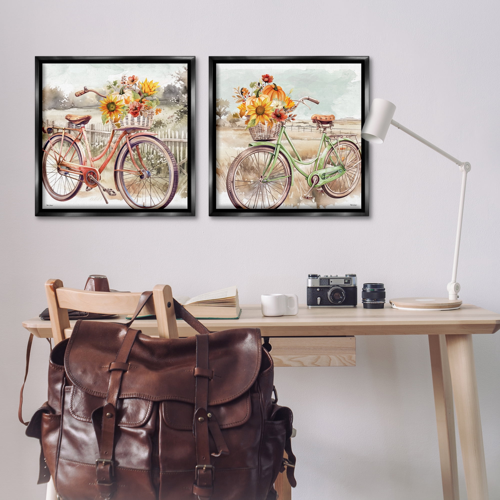 Stupell Industries Rustic Autumnal Bicycles Transportation Painting Black Floater Framed Canvas Art Prints Wall Art, 25 x 25, Set of 2