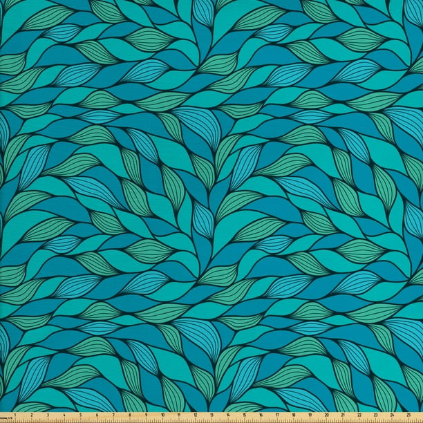 Teal Fabric by The Yard, Abstract Wave Design with Different Colors Ocean Themed Marine Life
