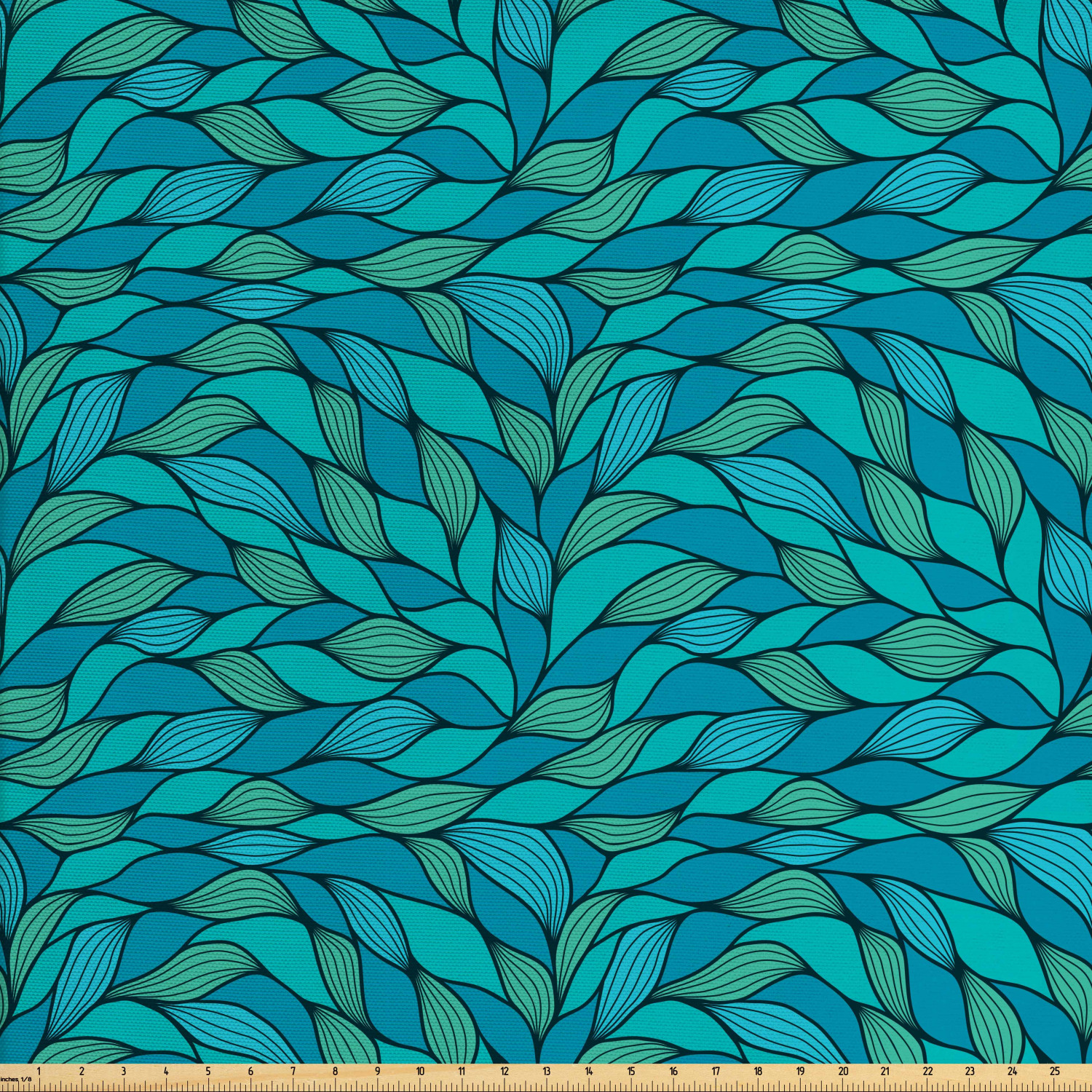 Teal Fabric By The Yard Abstract Wave Design With Different Colors