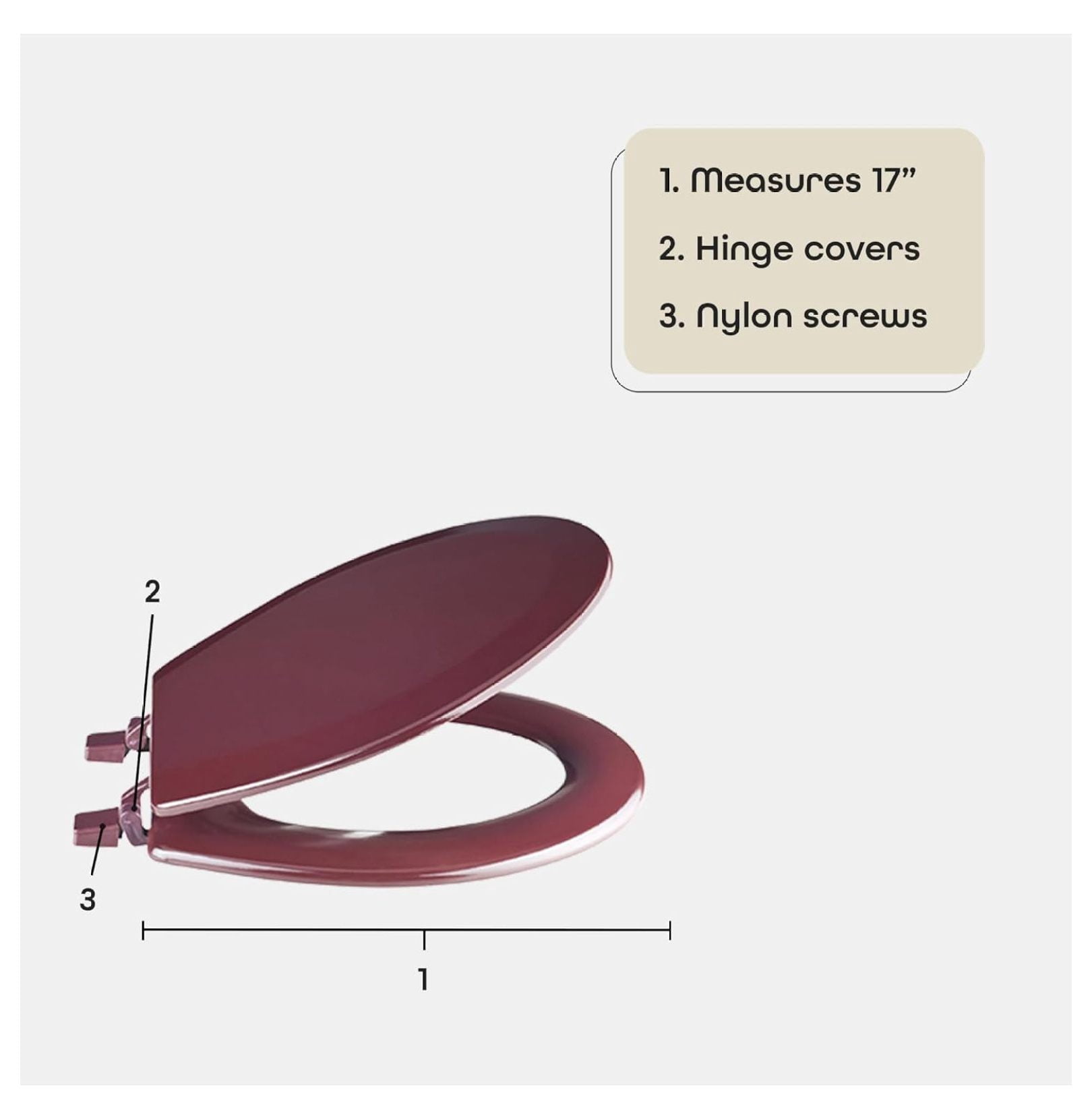 Standard Wood Toilet Seat, Burgundy - 17 Inch - Fits All Standard Size Fixtures - Easy to Install Fantasia by Achim Home Decor