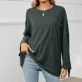 thumbnail image 2 of Lovskoo Sweaters for Women Winter Casual Solid Round Neck Long Sleeve Knitted Pits Loose Sweater Tops Green, 2 of 7