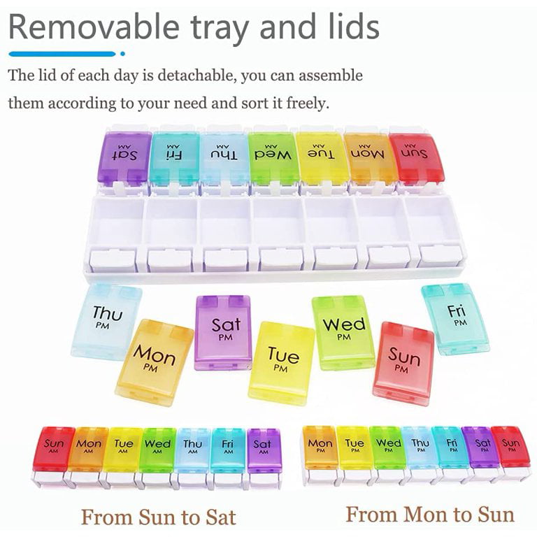  Apex Twice-A-Day Weekly Pill Organizer, Weekly Pill Organizer, 2  Times a Day Color-Coded, Easy-Open, See-Through Lids, Organize Medication or  Vitamins by AM, PM or Morning and Bedtime, Assorted : Health 