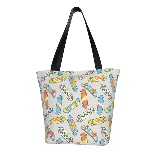 Fotbe Skateboard Bolsa de Playa con Estampado, Bolsa de Hombro, Bolsa de Mano Espaciosa, Bolsa de Viaje Ligera, Bolsa de Compras Versátil