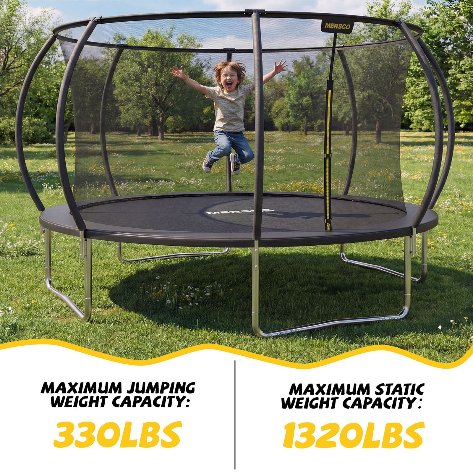Mersco 12FT/14FT Trampoline for Kids and Adults,Pumpkin Outdoor Trampoline with Enclosure and Net,Jumping Trampoline SPACE for Boys and Girls Birthday Gifts,Black