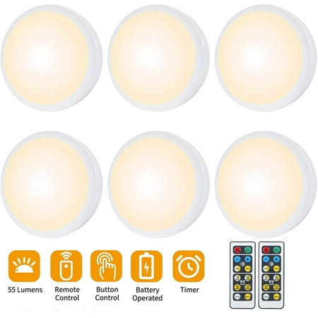 

LED Puck Lights Wireless Puck Lights with Remote Led Puck Lights with Remote Control Led Under Cabinet Lighting Dimmable Closet Light (6 PACK)