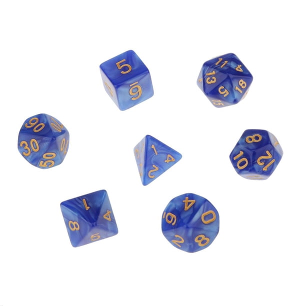7 dados acrílicos D4-D20 de 6 colores para juegos Azul 1
