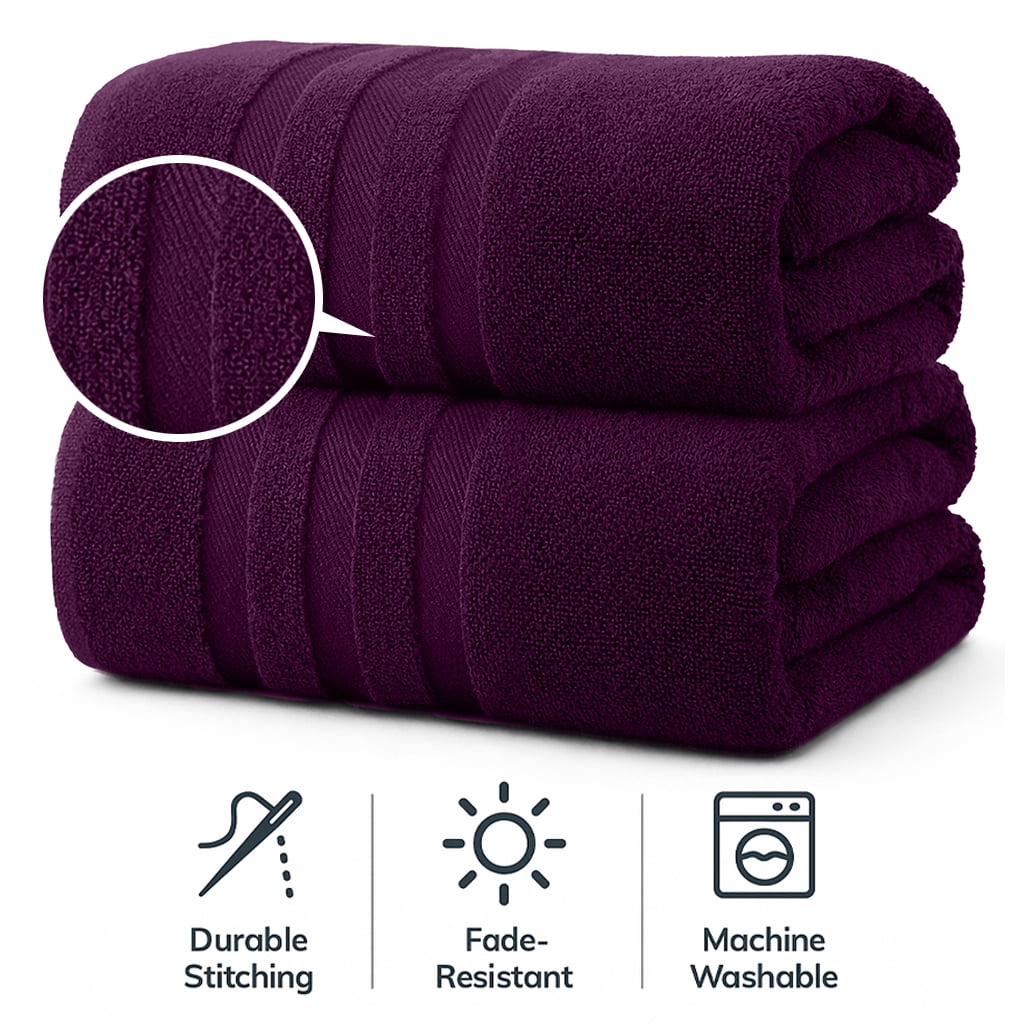 RIVERSIDE 2 Pack Luxury Bath Sheets 35×70 Soft Quick Dry Extra Large Cotton Towels 600 GSM Hotel Quality Spa - Purple