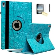 JYtrend Case Rotating Cover for 2019 10.5-inch iPad Air 3rd Generation (Embossed Blue Flower)