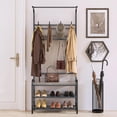 thumbnail image 4 of Ourlova 70.9 Inch Tall Narrow Metal Coat Rack Wooden Shoe Bench 4 in 1 Rustic Gray Storage Shelf with 8 Hooks, 4 of 7