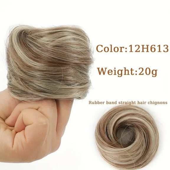 XmhyTop 1PC Hair Messy Hair Bun, Women’s Real Hair Scrunchie Updo Hairpiece, Wrap-On Design with Elastic Rubber Band, Natural-Looking Hair Accessory, Light Brown B