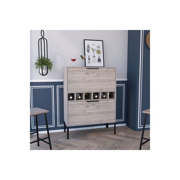 FM FURNITURE Rowan Bar Cabinet, Six Built-in Wine Rack, Double Door Cabinet