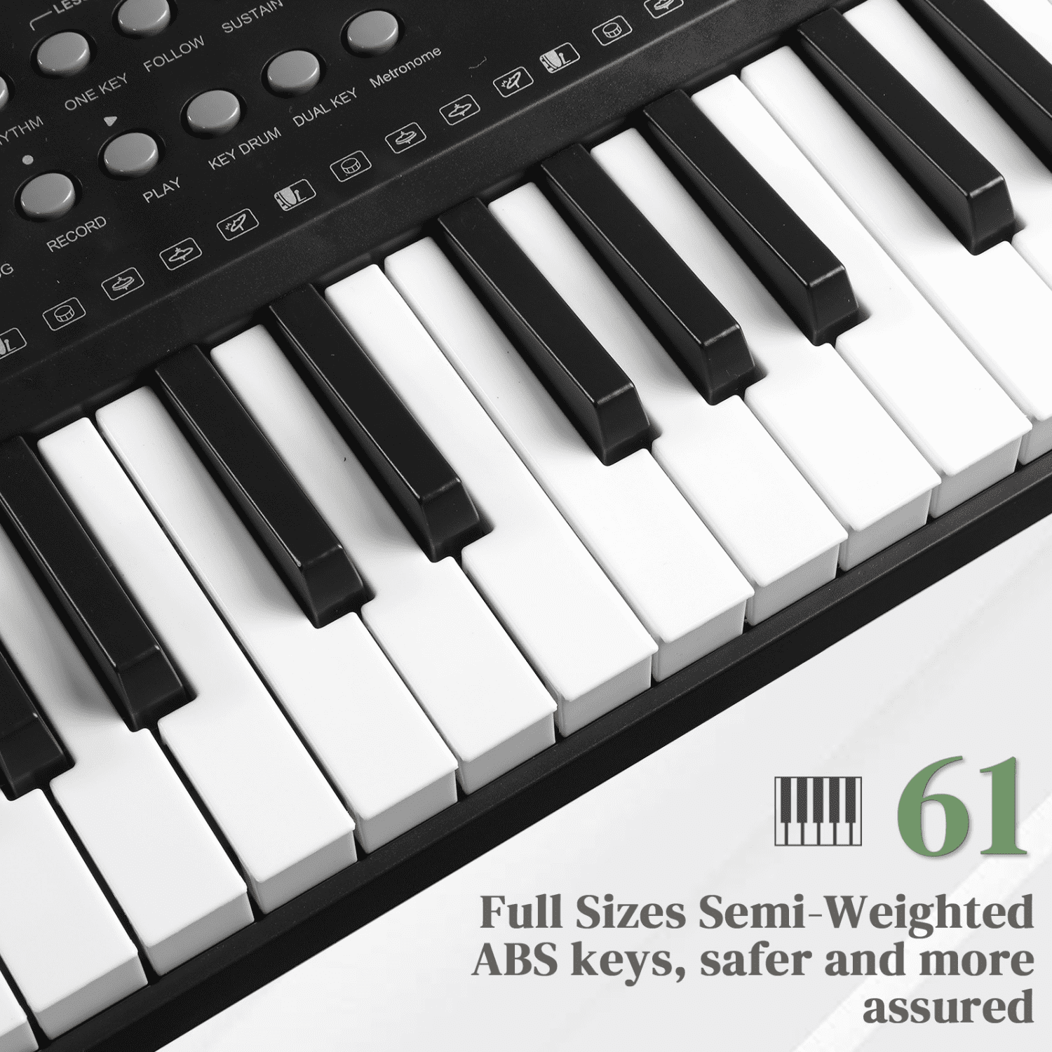 Hassch 61 Key Keyboard Piano for Beginners, Complete Keyboard Kit with Stand, Bench, Headphone, Microphone, Music Rest, LED Screen, Built In Speakers and 3 Teaching Modes, Black