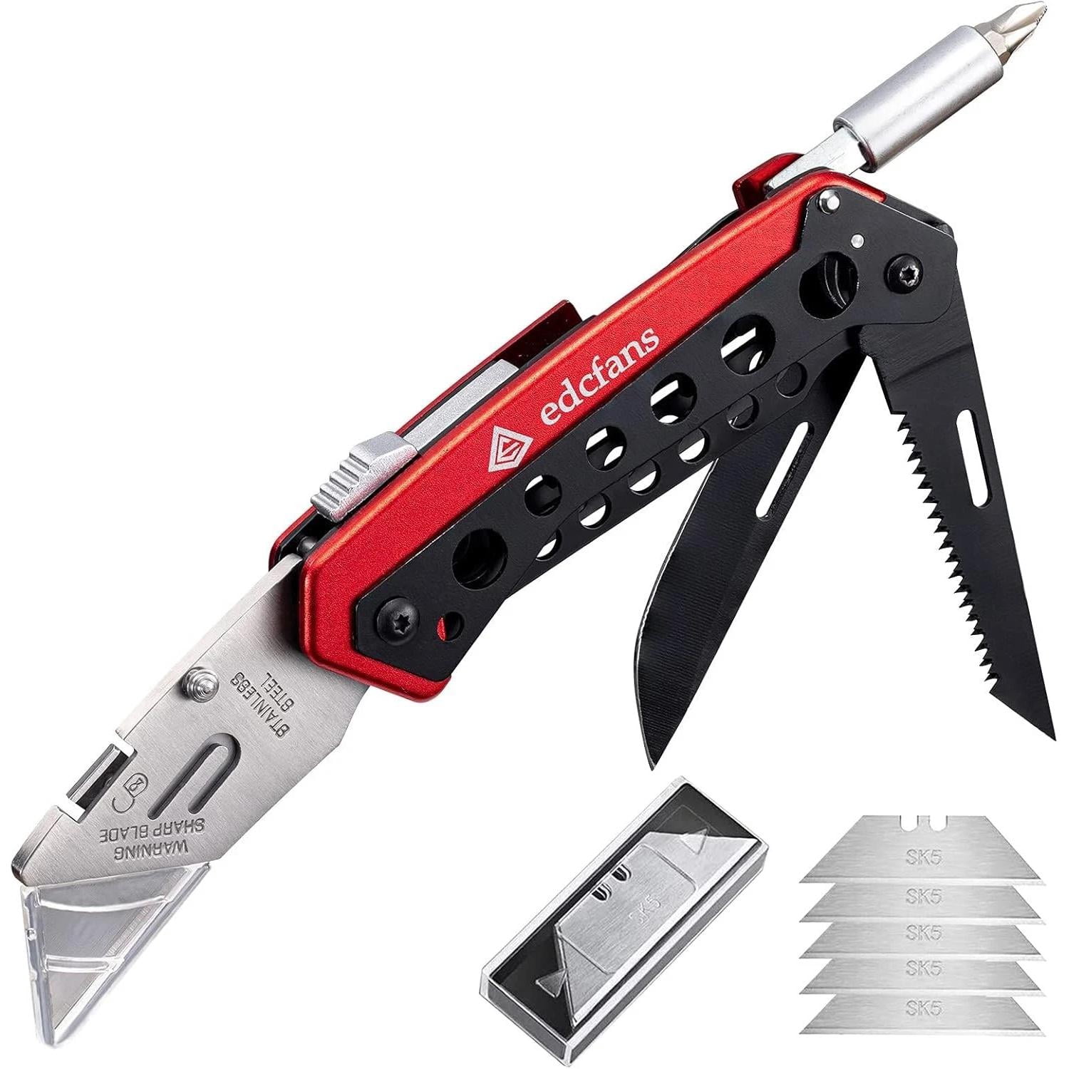 Folding Utility Knife Box Cutter with 5 Razor Blades, Pocket Utility Knives, ...