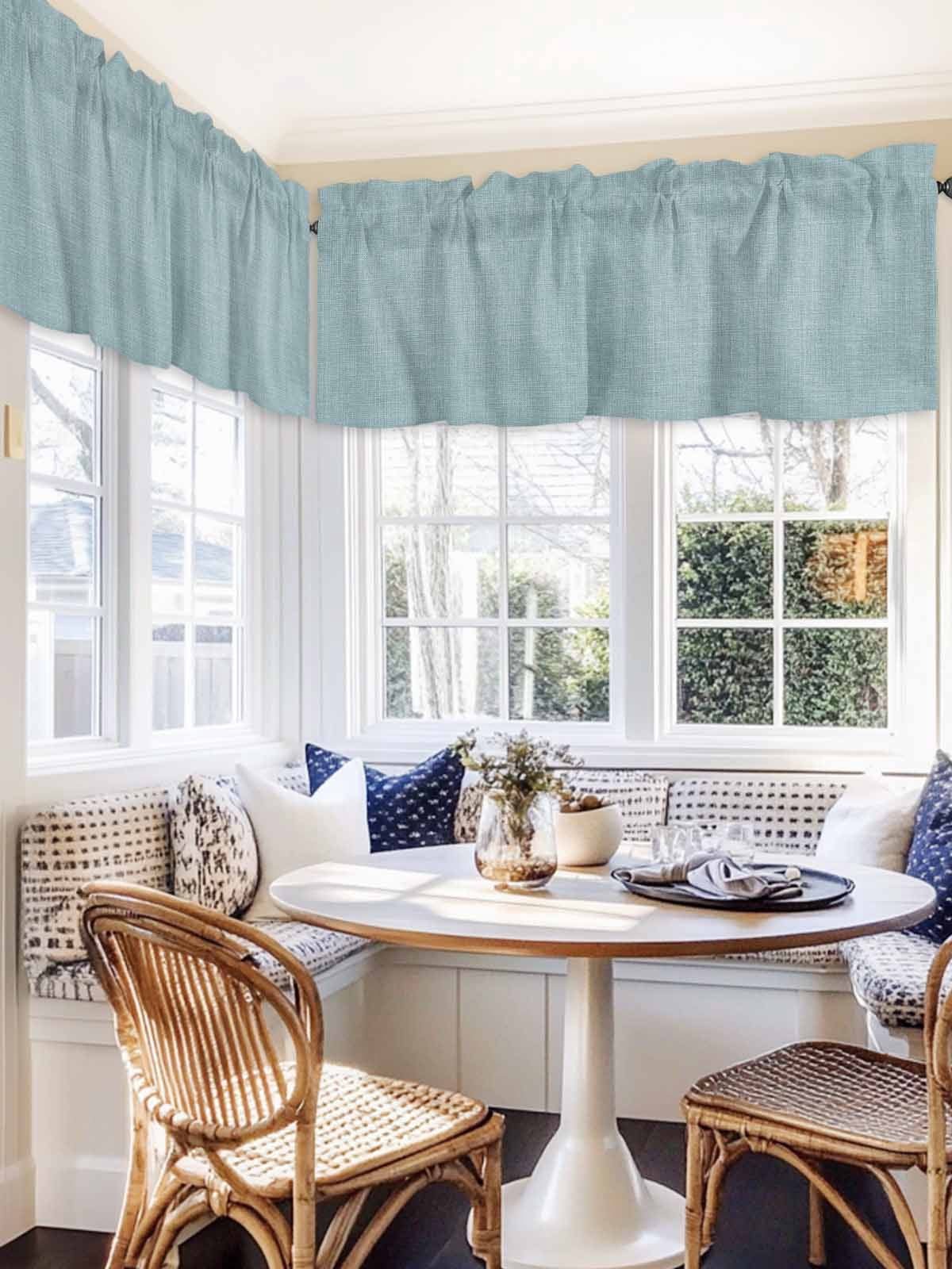 Blue Linen Texture Window Valance, Farmhouse Pure Color 2 Pack Decorative Curtain for Small Windows, Light Filtering Valance with 3” Rod Pocket, 54"W x 18"L