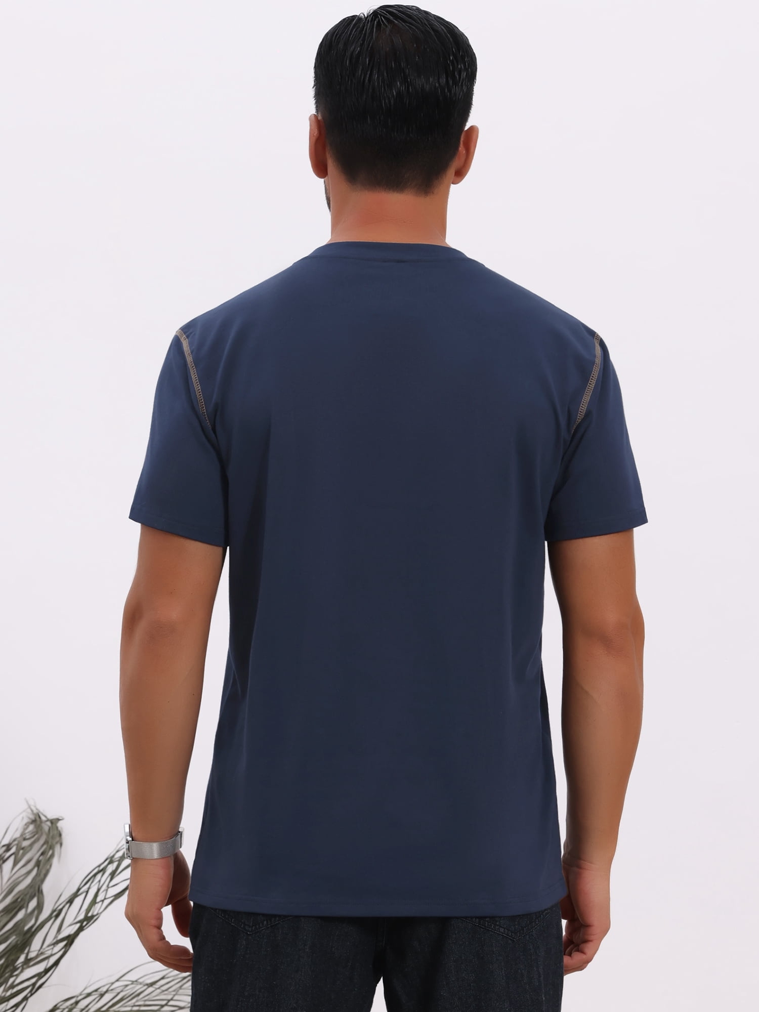 DARING DIVA Men's Henley Crew Neck Short Sleeve Button Down T-Shirt M Navy Blue