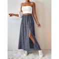 thumbnail image 5 of Women'S Floral Print Wrap Skirt, Casual Side Slit Midi Skirt for Vacation & Resort Wear Royal Blue M, 5 of 9