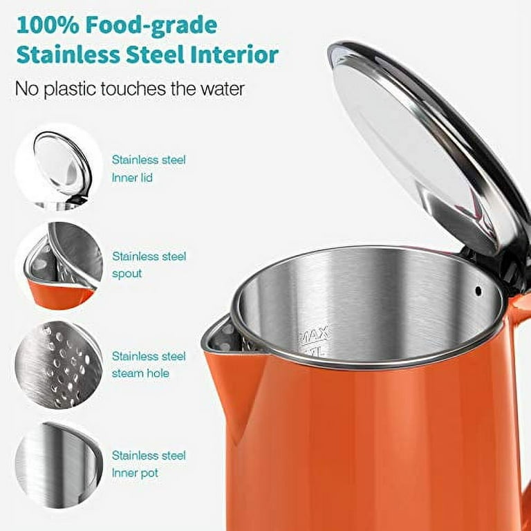 Secura SWK-1701DB The Original Stainless Steel Double Wall Electric Water  Kettle 1.8 Quart, Orange - The Secura