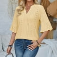 thumbnail image 4 of DHFJKG Women's Boho T Shirt Half Sleeve Summer Beach Hallow Out V Neck Solid Color Loose Fit Tunic Casual Tee Vacation Stylish Tops, 4 of 9