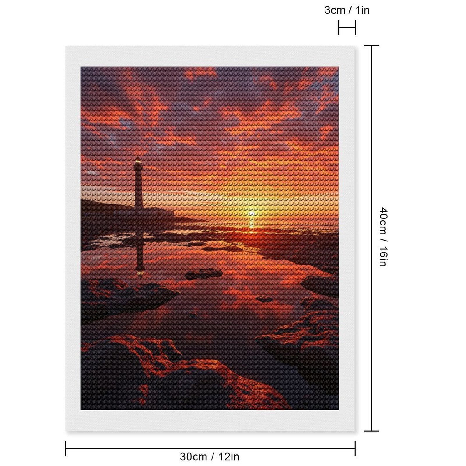 Diamond Art Kits for Adults, Sunset Lighthouse Reflection Rock Shore 5D Diamond Painting Kits for Adults Beginners, DIY Full Drill Diamond Painting, Gem Art and Crafts 12x16