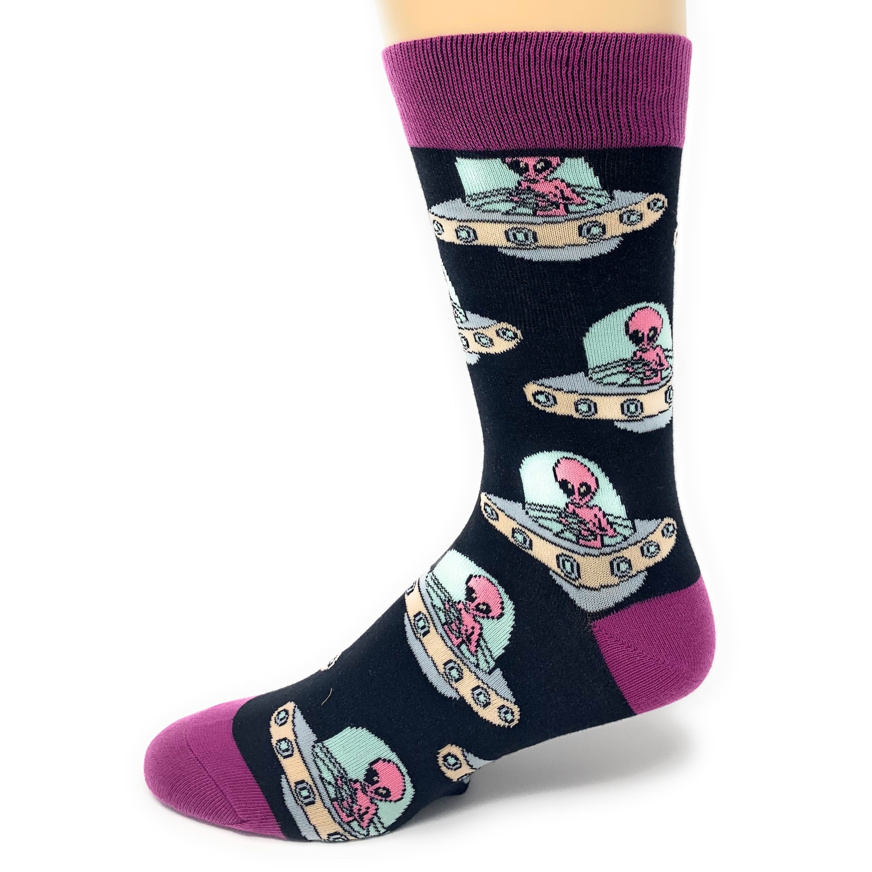 OoohYeah Mens Funny Alien Crew Socks, Always Spaced, Crazy Novelty