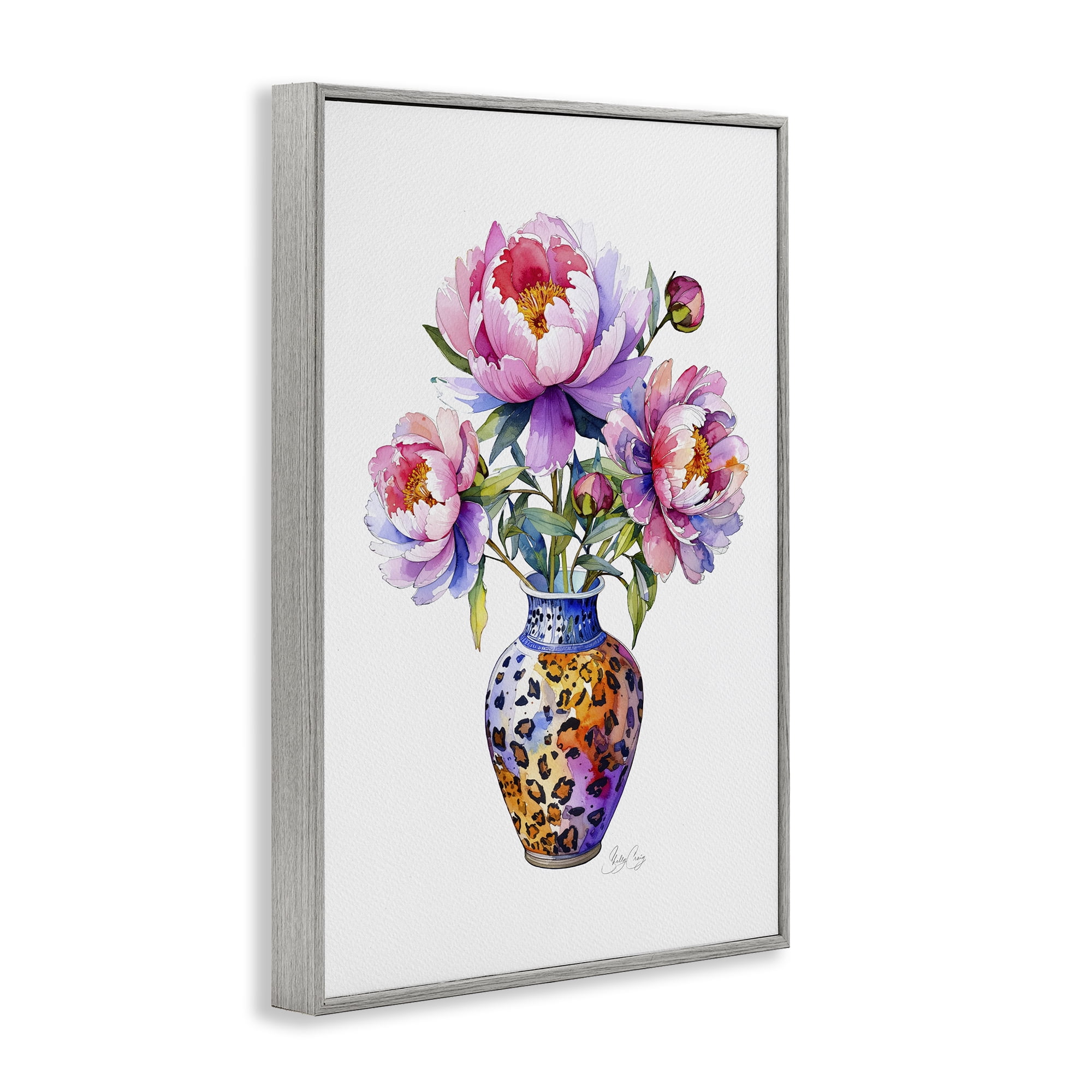 Stupell Industries Fierce Blooms Flower Vase Gray Framed Giclee Art, design by Shelly Craig