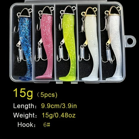 5pcs 0.53/0.63/0.85/1.06oz T-tail Bionic Soft Baits Warping Mouth Soft Fake Worm Fishing Tackle