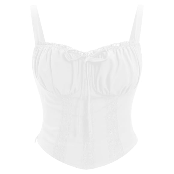 Soki Women Corset Lace Up Cami Crop Top Sexy Slim Bodyshaper Bustier Tees Shirt Blouse Spaghetti Strap Backless Summer Tops White L