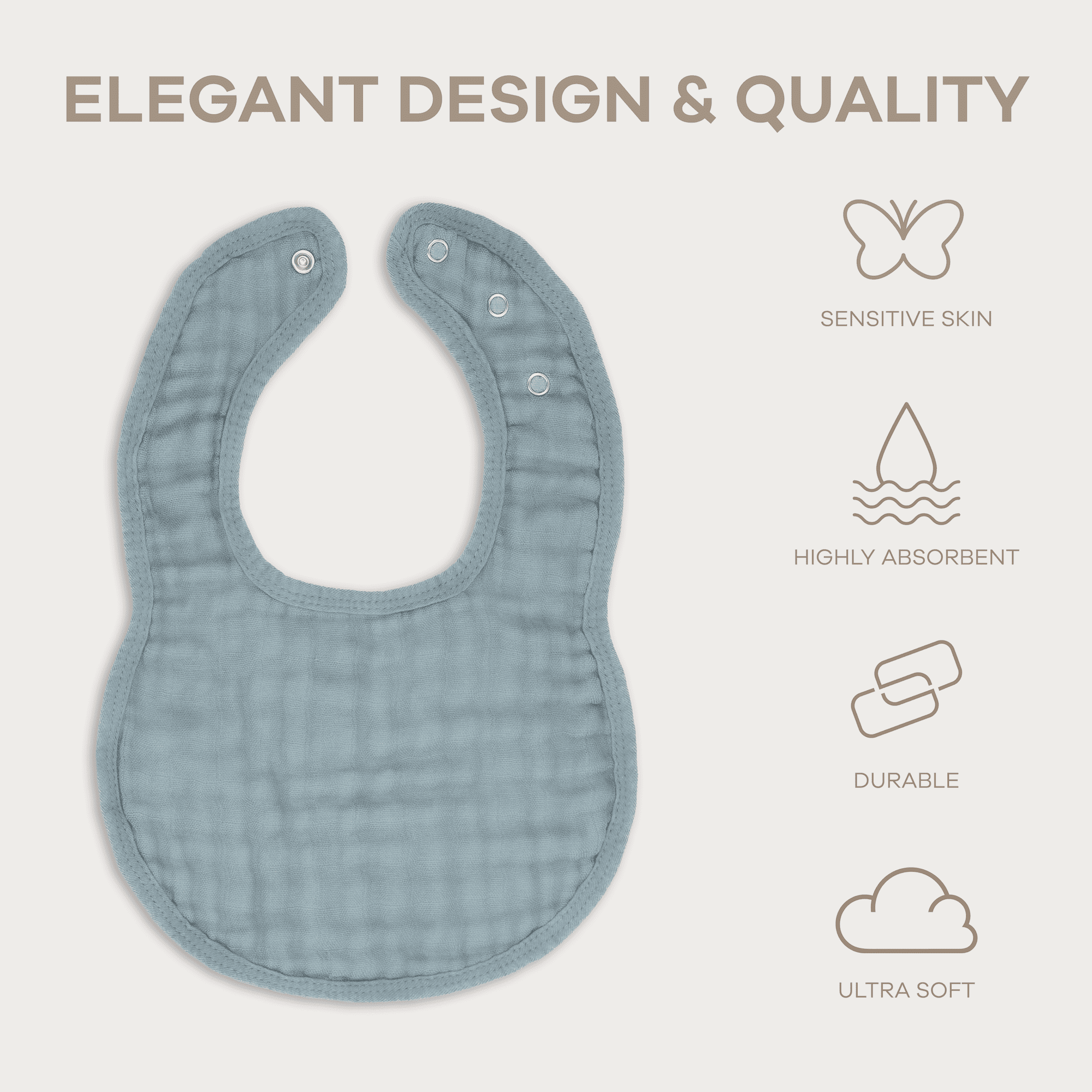 Comfy Cubs Muslin Cotton Baby Bibs, 8 Pack, Adjustable with Snaps, Soft & Absorbent, Pacific Blue