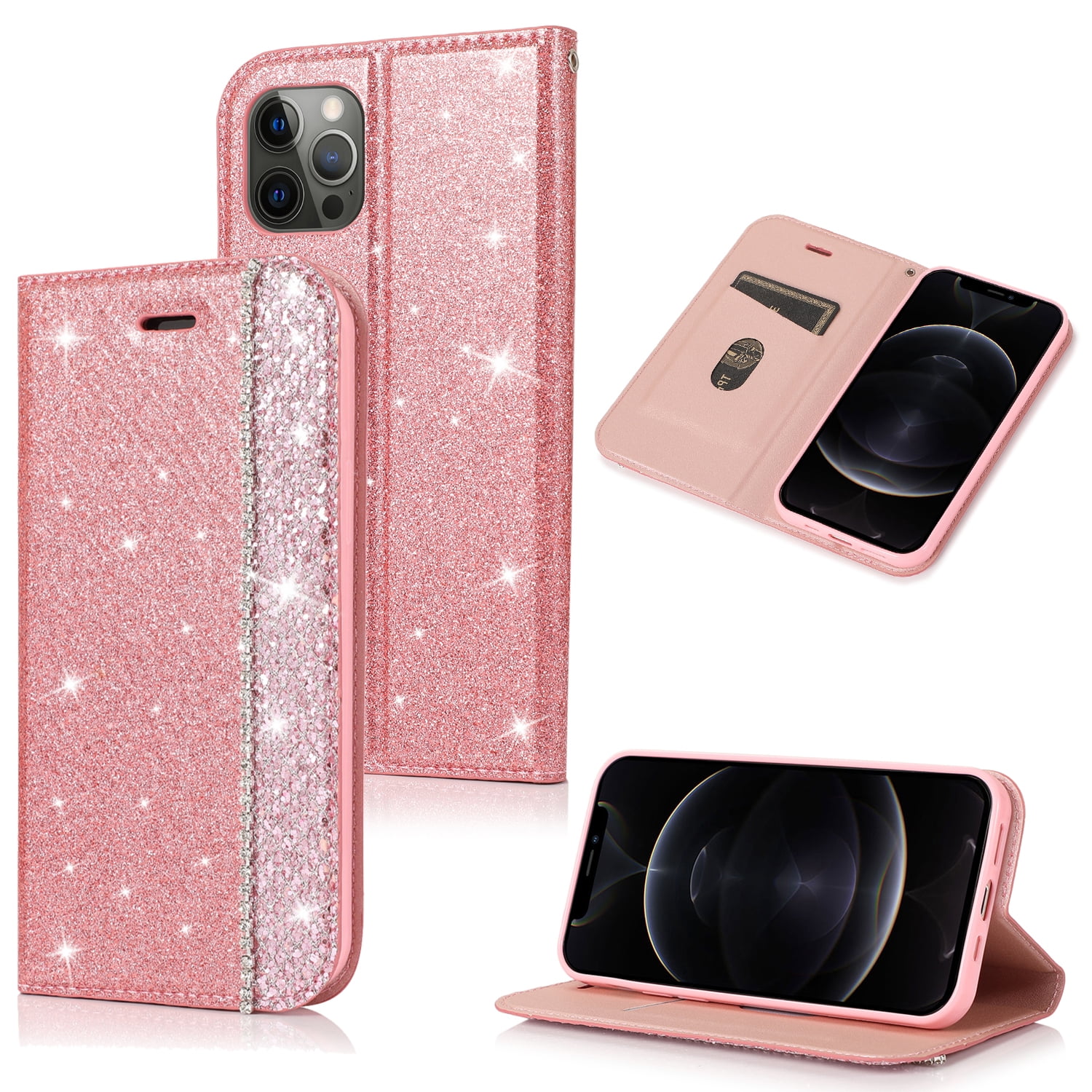 Iphone 12 Mini Case Iphone 12 Mini Wallet Case Allytech Bling Glitter Design Pu Leather Credit Cards Wallet Case Folio Flip Cover Shockproof Protection Cover For Apple Iphone 12 Mini Pink Walmart Com