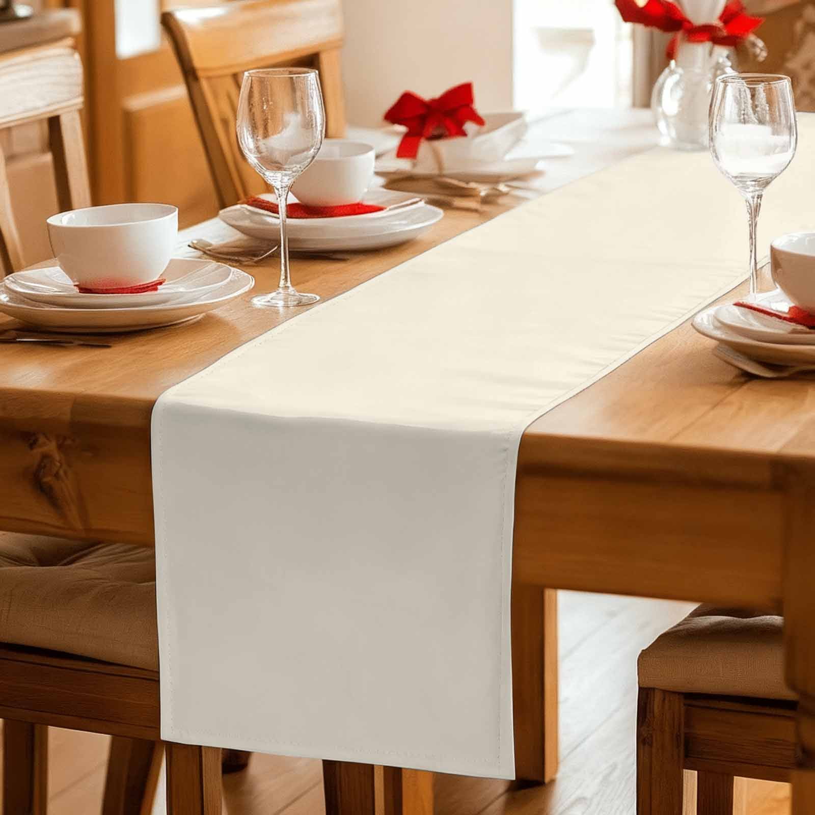 Cream Table Runner, Modern Pure Beige Washable Cotton Linen Table Runners 90 Inches Long, Dresser Scarf Runner for Dining/Coffee/Kitchen/Hallway Tables 13''x90''